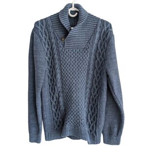 LOGG Youth 14 Blue Cotton Cable‎ Knit Long Sleeve Sweater